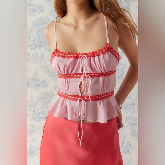 Kimchi Blue Tops - Kimchi Blue Pink and Red Sheer Camisole Top(Pit to pit 18” Length 10”)